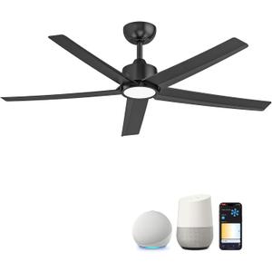 ocioc 52 Inch Smart Ceiling Fan,Modern Ceiling Fans with Lights and Remote,Compatible with Alexa/Google Home/APP,Reversible,Dimmable,3 CCT,Timer,Black Ceiling Fan for Bedroom,Living Room