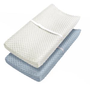 Babebay Changing Pad Cover, Ultra Soft Minky Dots Plush Changing Table Covers for Baby Boys and Girls, Breathable, 2 Pack(Blue Gray & Lily White)