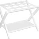 Heybly Luggage Rack, Folding Suitcase Stand with Storage Shelf, Heavy-Duty Luggage Holder for Guest Room Bedroom Hotel, Holds up to 165 lb, White, HLR010W1