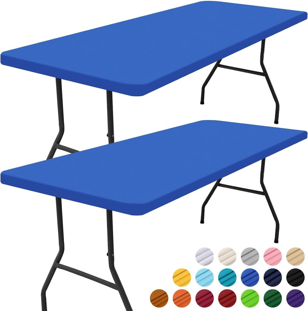 Smiry 2 Pack Rectangle Picnic Table Cloth, Waterproof Elastic Fitted Tablecloths, Washable Polyester Rectangular Patio Table Cover for Camping, Indoor and Outdoor (Blue, 30"x48")