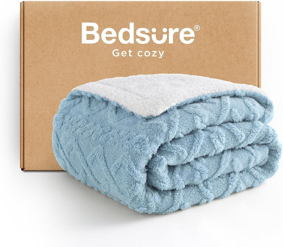 Bedsure Sherpa Fleece Blanket Twin Size for Bed - Fuzzy Soft Cozy Cable Throw for Couch, Thick Warm Blankets for Winter, Blue, 60x80 Inches (Twin (60" x 80"), 05 - Blue)
