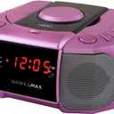 HANNLOMAX HX-334CD CD Player with PLL AM/FM Radio, Digital Clock with Dual Alarm, Red LED Display, Aux-in, AC Operation only. (Purple)