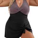 Blooming Jelly Women Plus Size Swim Dress Swimsuit One Piece Tummy Control Bathing Suits Modest Criss Cross Swim Suits (XX-Large Plus, Black Purple)