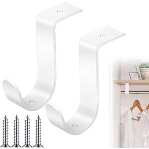Hicarer 2 Pcs 1.38 Inch Closet Rod Brackets Heavy Duty Metal Wall Mount Rod Brackets with Screws Closet Pole Support for Living Room Bedroom Shelf Office(White)