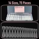 Dual-ended Short Nail Mold Kit, Square & Almond Shape, Embeddable Ultra-Thin Seamless Measured Nail Forms with Gel Scoop, 15 Sizes 75Pcs
