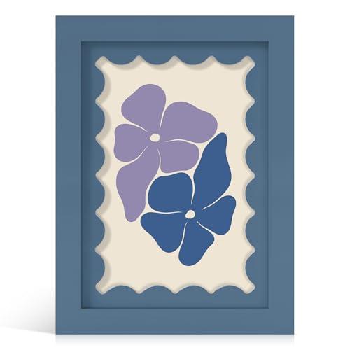 THKRLOF 5x7 Picture Frame with Real Glass, Wooden cute 5 x 7 Photo Frame with Wavy Mat for Tabletop and Wall Hanging, Blue, 1 Pack