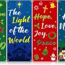 FuWeave 4 Pcs Christmas Banners for Church, Religious Nativity Church Banners with Scripture, Jesus' Birthday Scene Welcome Hanging Sign Banner for Classroom, Sanctuary Wall Christmas Decoration