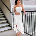 ZESICA Women's 2025 Summer Strapless Bodycon Maxi Dress Ribbed Sexy High Split Mermaid Prom Party Dresses (White, L)