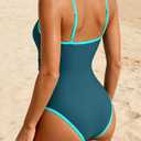 Eomenie Womens One Piece Swimsuits Tummy Control Slimming Bathing Suit for Women Color Block Swimwear Ruched Swim Suit (Blue, XXL)