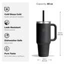 Hydro Flask 40 Oz Clear Lid Travel Tumbler with Straw and Handle - Insulated Stainless Steel in 40 Oz Black