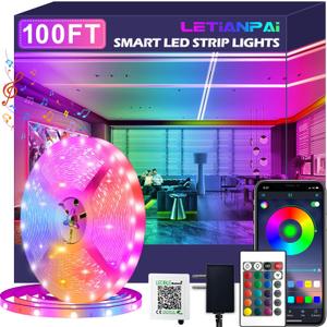 100ft Led Strip Lights,Long Smart Led Light Strips Music Sync 5050 RGB Color Changing Rope Lights,Bluetooth APP/IR Remote/Switch Box Control Led Lights for Bedroom,Home Decoration,Party,Festival