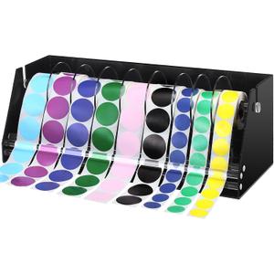 Feifeiya Adjustable Label Dispenser Acrylic Sticker Roll Dispenser Label Roll Holder Multi Use Sticker Holder Organizer Stand for School Gifts and Home Office Desktop(9 Disks)