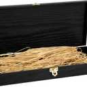 XYJ Wooden Box Storage with Hinged Lid, Raffia Straw, Rectangular Wood Box, Kitchen Storage, Black Keepsake Treasure Box Container for Knives, Photos, Jewelry, Crafts (14.2 * 5.9 * 2)