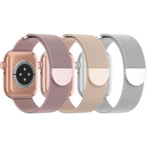 3 Pack Mesh Metal Band Compatible with Apple Watch Band 38mm 40mm 41mm 42mm 44mm 45mm 46mm 49mm, Stainless Steel Magnetic Loop Strap for iWatch Ultra 3 2 1 Series 11/10/9/8/SE/7/6/5/4/3 Men Women
