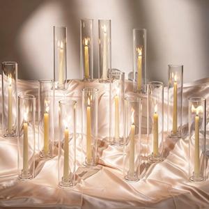 Hewory Hurricane Glass Candlestick Holders: 24PCS Clear Taper Candle Holders for Candlesticks with Windproof Design Ideal for Event Organizers for Table Centerpieces Weddings Christmas Home Decor