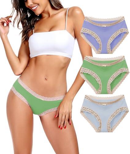 ANLIQI Womens Underwear Lace Trim Hipster Panties Pack Soft Moisture Wicking Cotton Bikini Briefs Cool Undies Underpants XL 3pack