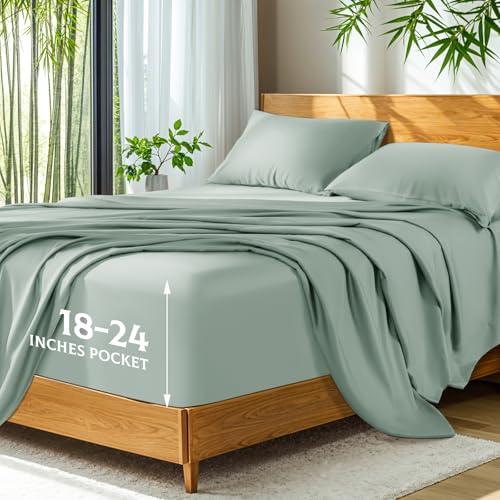 SONORO KATE 100% Viscose Derived from Bamboo_, Extra Deep Pocket up to 18"-24",Ultra Soft & Cooling Sheets for Hot Sleepers, Hotel Luxury Silky Bed Sheets (Sea Glass,Queen)