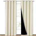 NICETOWN Living Room Completely Shaded Draperies, Privacy Protection & Noise Reducing Ring Top Drapes, Black Lined Insulated Window Treatment Curtain Panels (Beige, 2 Pieces, W52 x L84)