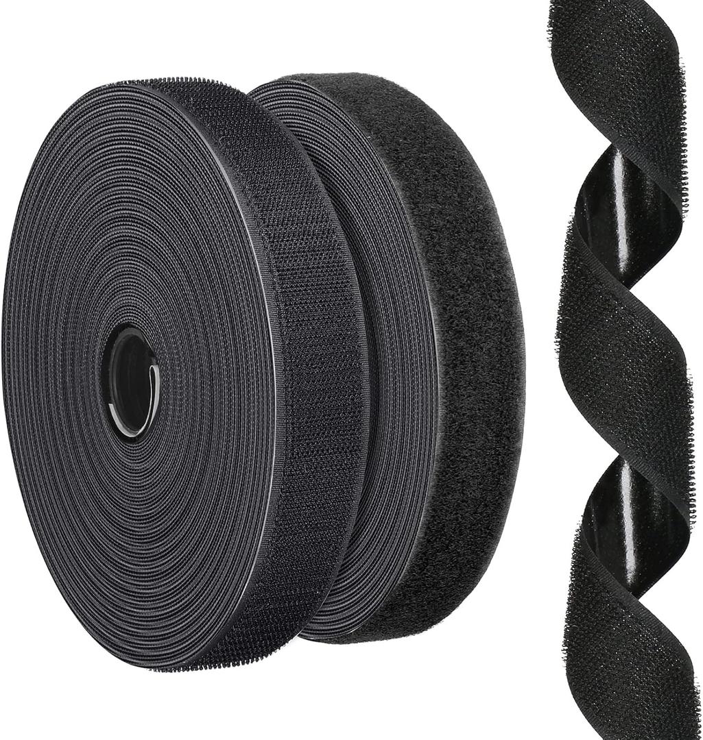 1 Inch x 11.5 Ft Strips with Adhesive, Nylon Self Adhesive Heavy Duty Strips, Double Sided Sticky Back Fastener Roll Tape for Home Office School Car and Crafting Organization Black