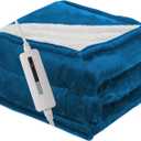 RALYSUN Electric Blanket Twin Size 62" x 84", Thickened Flannel and Sherpa Heated Blanket,10 Hours Timer Auto-Off,5 Heating Levels, Machine Washable, Lake Blue&White