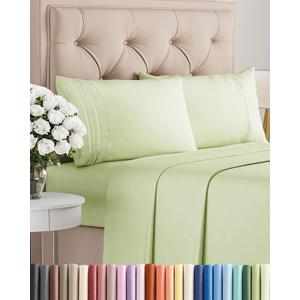 Queen Size 4 Piece Sheet Set - Comfy Breathable & Cooling Bed Sheets Set - Hotel Luxury Bedding for Women, Men, Kids, Teens, Boys & Girls - Deep Pockets and Wrinkle Free - Oeko-Tex - Light Sage Green