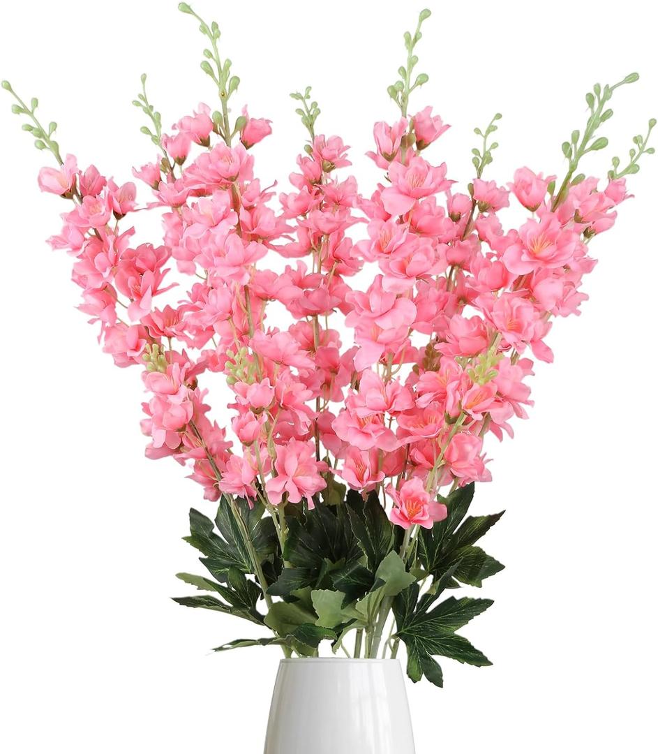 Pink Delphinium Artificial Flowers,8PCS Artificial Snapdragon Flowers 33.5'' Tall Fake Flowers Faux Delphinium Bulk for Tall Vase Home Wedding Garden Table Decor(Pink)