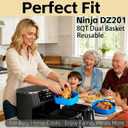 Ninja Silicone Air Fryer Liners - Reusable 8QT Dual Basket DZ201 - Rectangular 2-Pack Vacuum-Packed Easy-Clean Dishwasher-Safe Food-Safe for Home Chefs - Housewarming Gifts