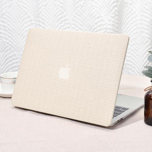 Seorsok Compatible with MacBook Air 13 Inch Case2022 2021 2020 2019 2018 Release A1932 A2179 M1 A2337 Touch ID,Woven Fabric Textured Elegant Leather Plastic Hard Shell Case with Keyboard Cover,Beige
