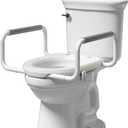 R&T 2" Toilet Seat Riser with Handles Comfortable Raised Toilet Seat for Seniors, Fits for Elongated Toilets, Elevated Seat with Soft Grey Padded Arms for Bathroom