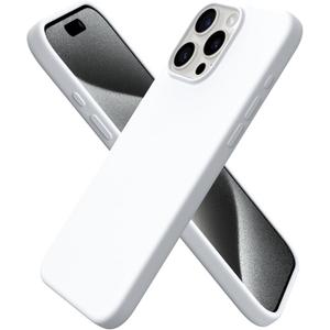 ORNARTO Compatible with iPhone 15 Pro Max Case 6.7", Slim Liquid Silicone 3 Layers Soft Gel Rubber Shockproof Protective Phone Case with Anti-Scratch Microfiber Lining-White