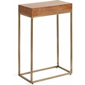 Kate and Laurel Karlsen Mid-Century Wood and Metal Narrow Side Table; 16 x 24 x 8; Walnut Brown and Brass; Slim Bedroom Nightstand with Mixed Materials Design