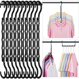 HOUSE DAY Closet Organizers and Storage 12 Pack, College Dorm Room Essentials, Multifunctional Organizer Magic Space Saving Hangers with 5 Holes, Storage Organization for Wardrobe Closet (Black)