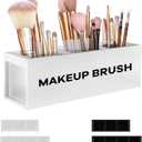 Suli Large Makeup Brush Holder Organizer, Wooden Cosmetic Brushes Storage with 3 Slots, Eyeliners Display Case for Vanity Desktop Bathroom Countertop -White