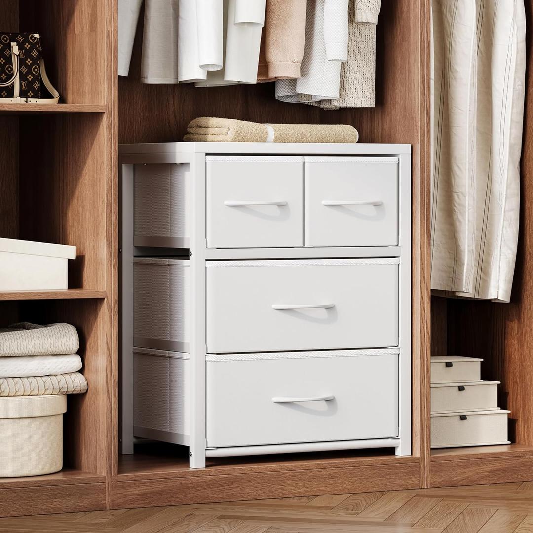 Homeiju Stackable 4-Drawer Fabric Dresser with Waterproof Wood Top  Closet Organizer & Storage Drawers for Bedroom, Modern Metal Frame Design (3 Tier) (11.4"D x 15.8"W x 22.7"H (4 Drawers))