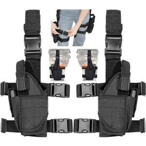 Drop Leg Holster - Left Hand & Right Hand Adjustable Universal Waterproof Pistol/Gun Drop Puttee Leg Thigh Holster Pouch Holder (Left + Right) (Black)