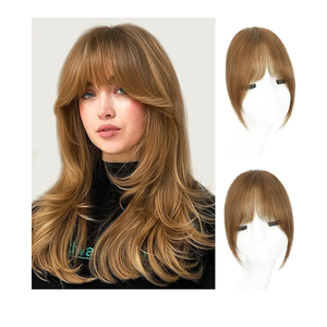 Clip in Bangs – 100% Real Human Hair Fringe with Temples, Light Auburn Brown French Bangs Hair Clip Hairpiece for Women, Natural Look, Easy Trim & Secure BB Clips for Daily Wear