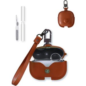 Case for Baseus MC1 Pro True Wireless Earbuds,Stylish Retro Soft Protective,BOVUGAC Premium PU Leather Case Cover with Cleaning Kit & Lanyard for MC1 Pro Accessories-Brown