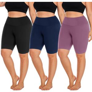 Hi Clasmix 3 Pack Plus Size Biker Shorts for Women(1X-4X)-High Waisted Non-See Through Workout Super Soft Black Yoga Shorts
