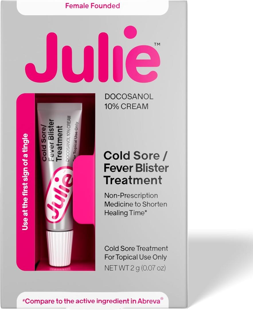Julie Cold Sore Treatment | 10% Docosanol Antiviral Cream for Fast Relief of Fever Blisters | Over-The-Counter Lip Treatment | Heals & Protects | 0.07 oz Tube
