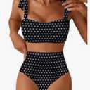 Herseas Women's Tie Shoulder Bikini Sets 2 Piece Striped Swimsuits High Waisted Bathing Suits size S