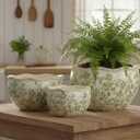 Galt International Ceramic Plant Pots Set of 3 Rustic Vintage Farmhouse Cream Crackle Glaze (11"/ 9.6"/ 7") Garden Indoor Outdoor Flower Planter w/Drainage Hole (Vintage Green)