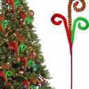 Candy Cane Grinchs Christmas Decorations, 6 Pcs Limo Green Christmas Tree Picks, 17 Inch Red and Green Christmas Ornaments for Christmas Tree Topper Filler, Big Large Candyland Xmas Decorations
