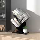 R RUISHENG 3 Tier Small Tree Bookshelf Storage Organizer Shelves Floor Standing Bookcase Desk Wood Storage Rack for Home Office Living Room Bedroom Display for Book Magazine CD Manga Black