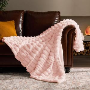 BEDELITE Valentine Day Faux Fur Throw Blanket for Couch - Super Soft & Warm Plush Striped Blanket for Sofa and Room Decor, Luxury Cozy Plush Fluffy Winter Blanket Gifts for Women, 60x80 inch, Pink