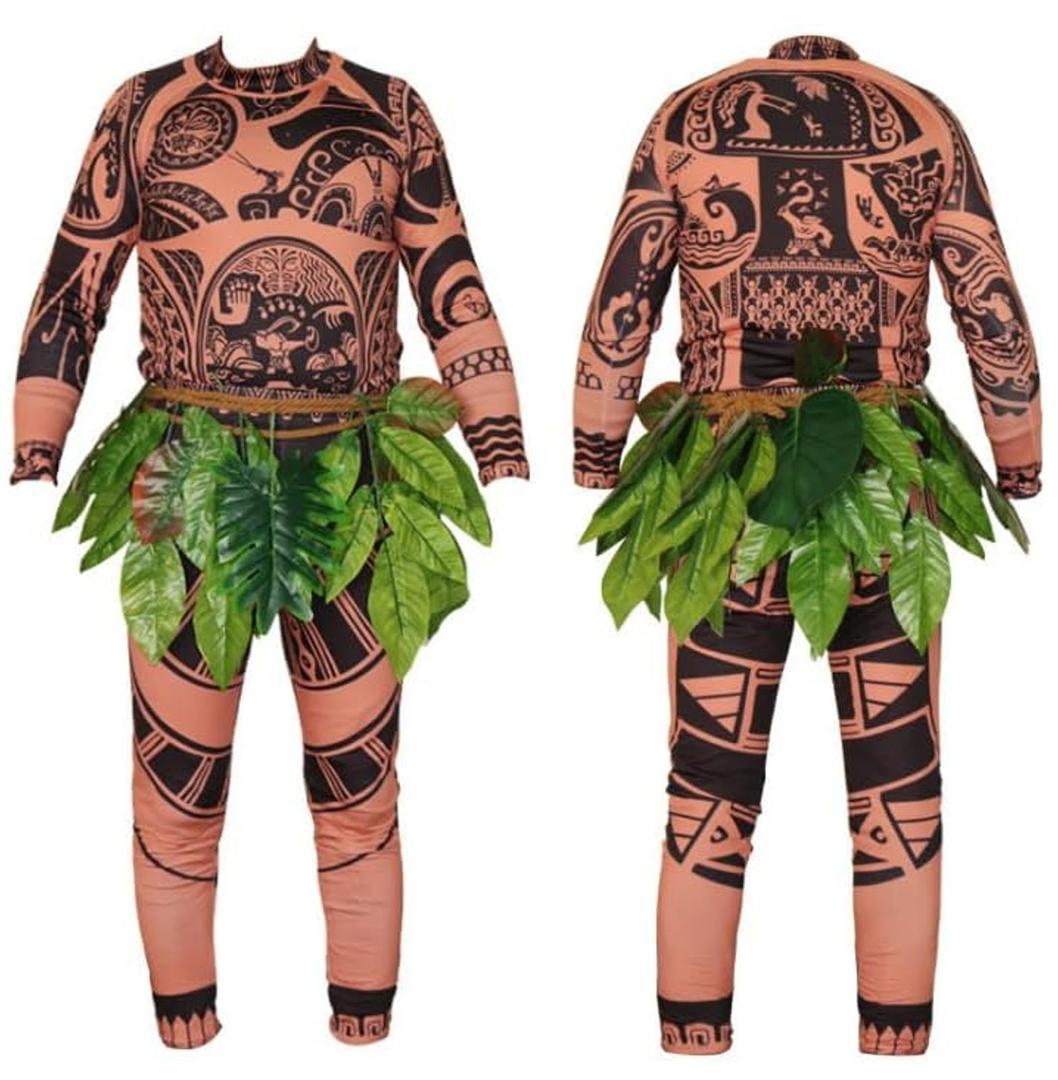 Kids Boys Halloween Long Sleeve T-Shirts Pants Cosplay Suits Christmas Costume With Leaf Skirts (130 (7-8 years), Brown)