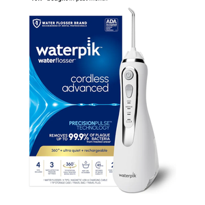 Waterpik Cordless Advanced 2.0 Water Flosser For Teeth, Gums, Braces, Dental Care With Travel Bag and 4 Tips, ADA Accepted, Rechargeable, Portable, and Waterproof, White WP580