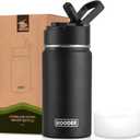 koodee Water Bottle -12 oz Stainless Steel Double Wall Vacuum Insulated Water Bottle with Straw, Sports Metal Wide Mouth Water Bottle Flask for School (Black)