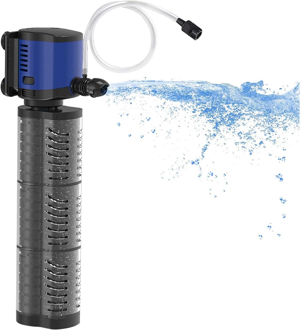 Pond Pump 660GPH Filtration, Sump Submersible Water Pump w/Sponge Filter, 8ft. High Lift, Quiet for Aquarium Hydroponics, Dry Burning Protection (JQP-2500F-660GPH(for 100-300 Gallon))