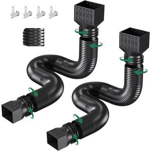 Pack of 2 Rain Gutter Downspout Extensions, Upgraded Flexible Drain Down Spout Extender for Rain Water Drainage, Each Extendable from 20" to 66", Combine to 10 ft with Connector (Black)