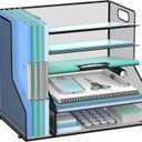 SUPEASY Desk Organizer with File Holder, 5-Tier Mesh Paper Letter Tray with Magazine Holder, Desktop Organizer and Storage for Desk Accessories Office Supplies, Black